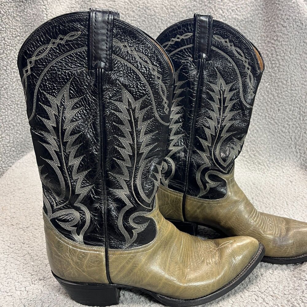 VTG TONY LAMA Boots Mens 8.5D Embroidered 6701 Green Black Rodeo Cowboy